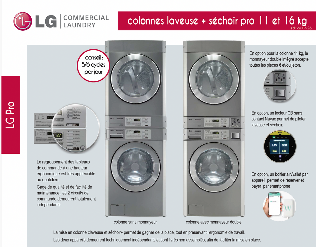 Colonne Lave-linge / sèche-linge LG  capacité 11 et 16 kg